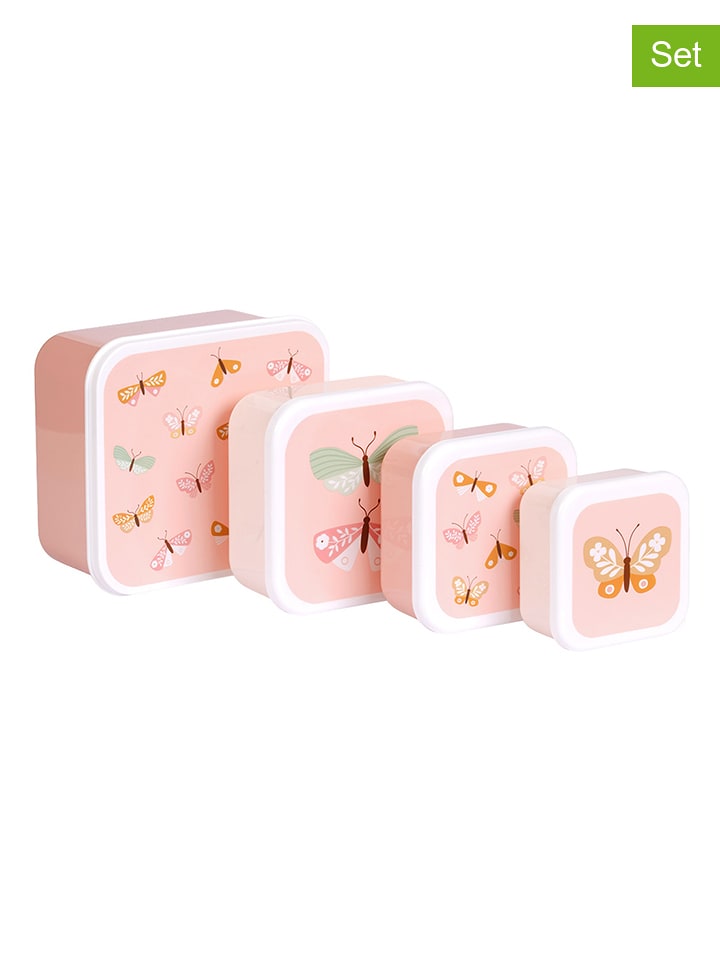 a little lovely company 4er-Set: Lunchboxen "Butterflies" in Rosa - onesize