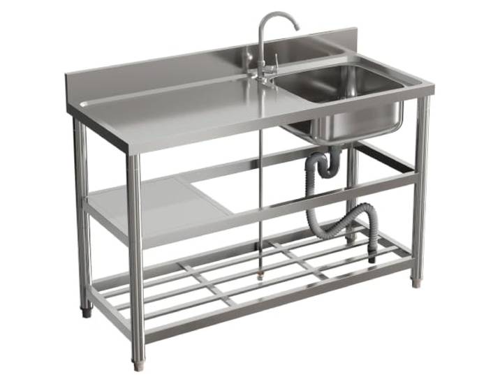 TINGMIAN Freistehendes Einzelbecken-Spülbecken Küche, 3-stufiges Regal,Gewerbliches Restaurant Aus Edelstahl, Spülbecken Mit Ablagefläche, Abtropfgestell(Brushed right Bowl)