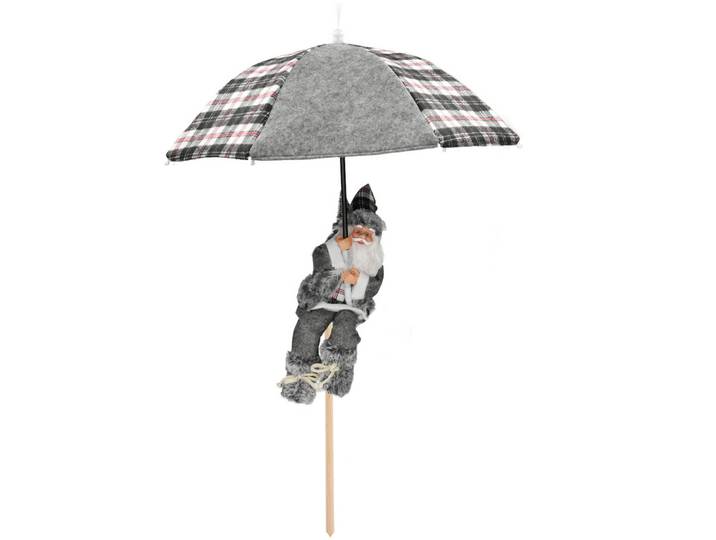 Weihnachtsmann mit Fallschirm und LED-Beleuchtung, grau-weiss, H 30 cm