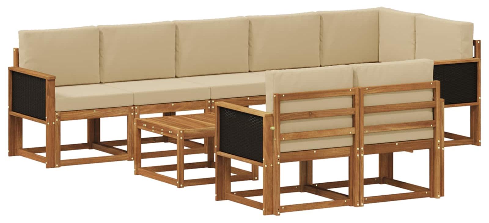 Outdoor-Sofagarnitur mit Kissen 9 pcs Natur und Beige Polyester