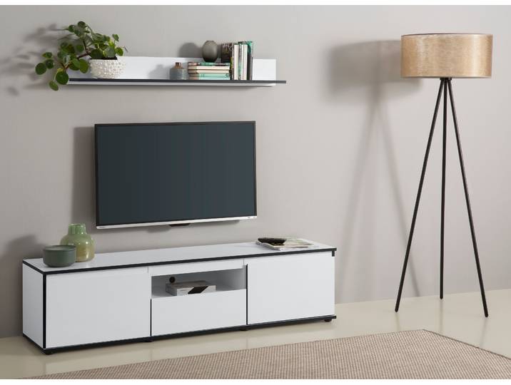 Wandboard HELA Ariana , weiss (weiß), B:120cm H:15cm T:17cm, Regale, Wandboard, Schwarz abgesetzte Kanten, 120 cm