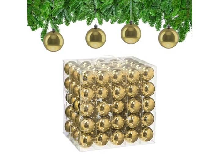 Relaxdays Boule de Noël\, lot Pratique de 100\, Brillante\, Plastique Robuste\, pour Le Sapin\, diamètre : 6 cm\, dorée