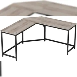 MAbelo Eckschreibtisch, L-förmiger Computertisch, Schreibtisch PC-Tisch 149 x 149 x 75 cm, Winkelschreibtisch, Industrie-Design, Greige-schwarz