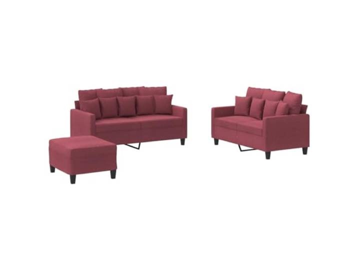 Todiikf 3-TLG Sofagarnitur mit Hocker und Kissen Polstersofa Weinrot Weich gepolstertes Couch-Set fürs Wohnzimmer inklusive flexiblem Hocker und extra Kissen für angenehme Entspannung.