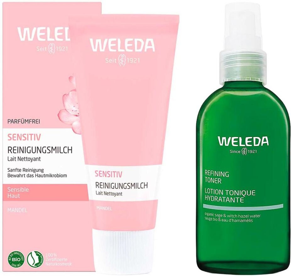 Weleda Sensitiv Reinigungsmilch Mandel & Refining Hydra Toner 1Set