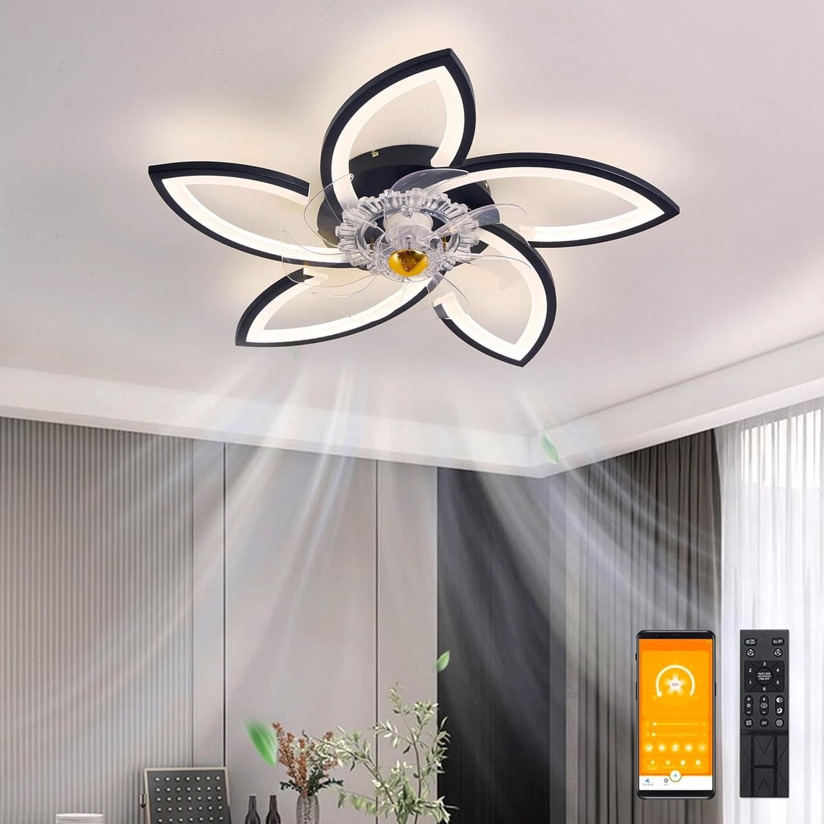 Moderne Witte Plafondventilator met LED-verlichting, Dimbare Verlichting en Afstandsbediening