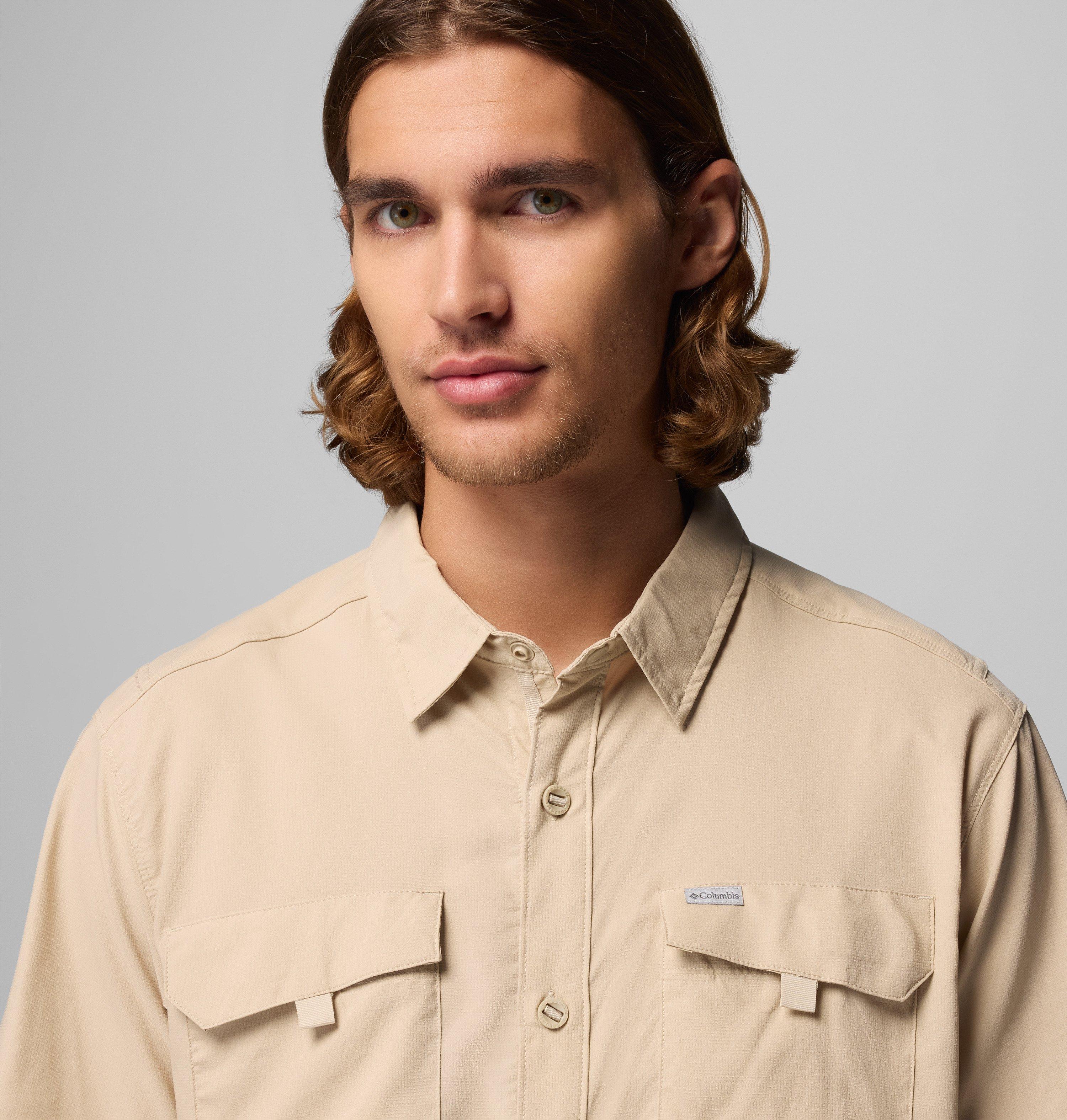 Funktionshemd COLUMBIA, Herren, Gr. L (50), N-Gr, beige (ancient fossil), Web, Obermaterial: 100% Polyester, Hemden Funktionshemd, Kurzarm-Ausführung, mit bequemer Passform, aus Polyester in Webart