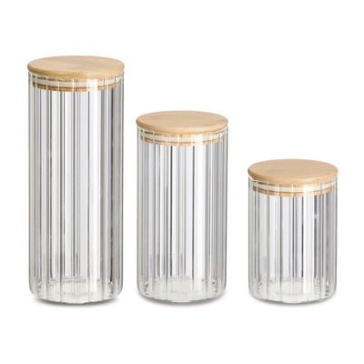 Vorratsglas ZELLER PRESENT, braun (transparent, bambus), Bambus, Glas, Lebensmittelaufbewahrungsbehälter, aus Borosilikat mit raffinierten Rillen