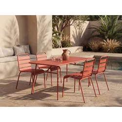 Garten-Essgruppe: Tisch D. 160 cm + 4 stapelbare Stühle - Metall - Terracotta - MIRMANDE von MYLIA