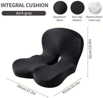 Uplifted Finds Integral Memory Foam Seat & Lumbar Support High Performance Ergonomic Office & Car Cushion dark Grey