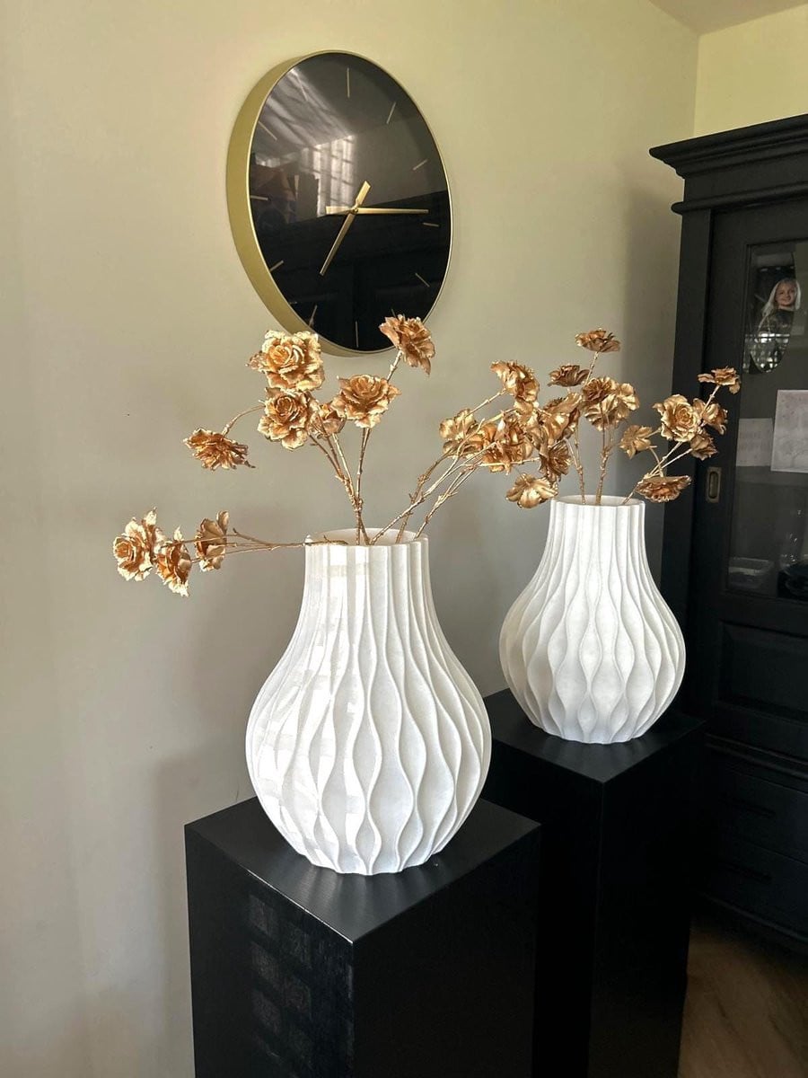 Minimalistische witte textuurvaas voor decoratie en gedroogde bloemen, Hoogte: 40 cm