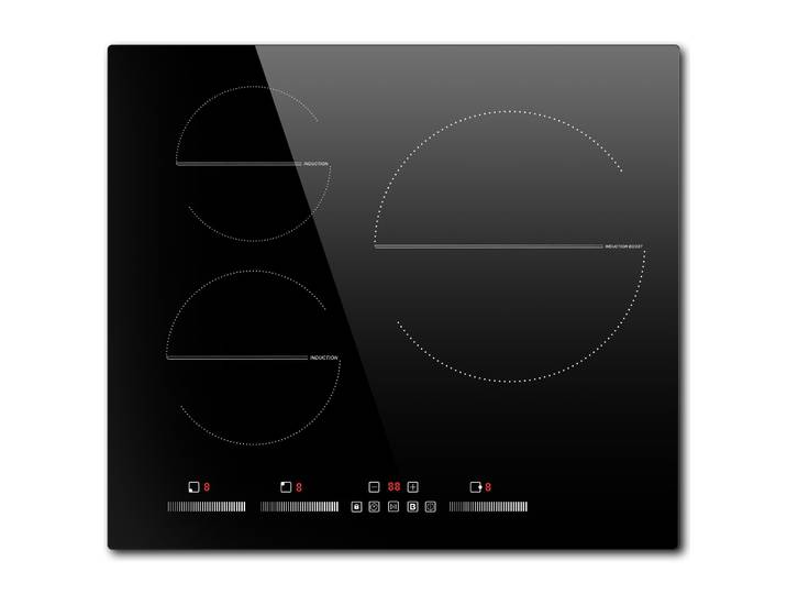 NOXTON Table de cuisson à induction 60 cm Installation avec booster, table de cuisson à induction auto-suffiante, 3 plaques avec curseur, 220-240 V, 6500 W, non
