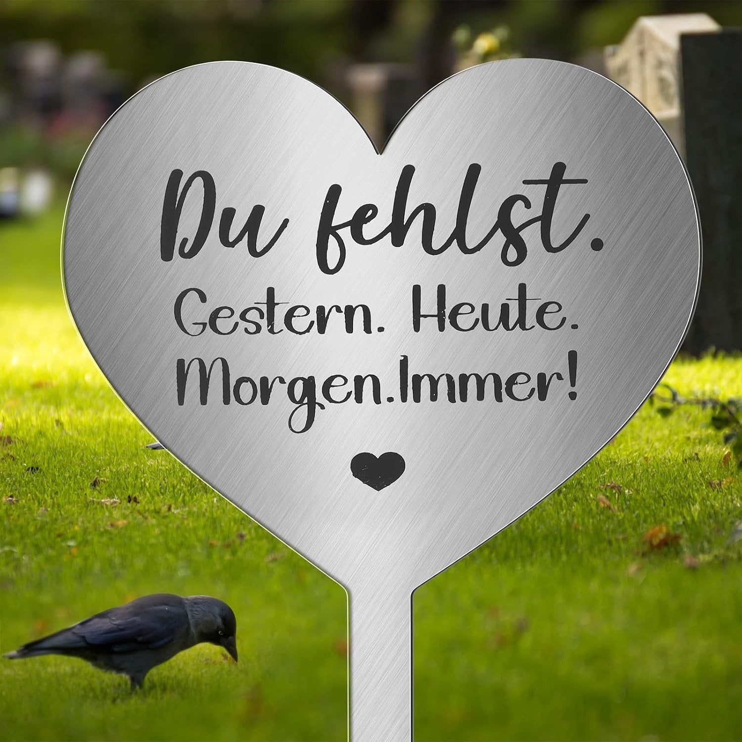 Metalen hart grafdecoratie met tekst du Fehlst - Weerbestendige en vorstbestendige grafcutter