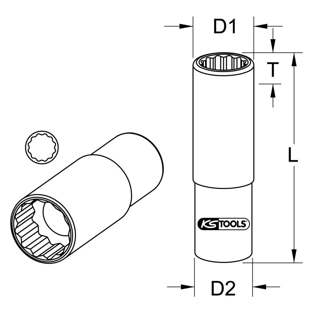KS Tools Werkzeuge-Maschinen GmbH 3/8" 12-kant-Stecknuss, lang, 18 mm, auf Hänger (18 mm) (917.3978-E)