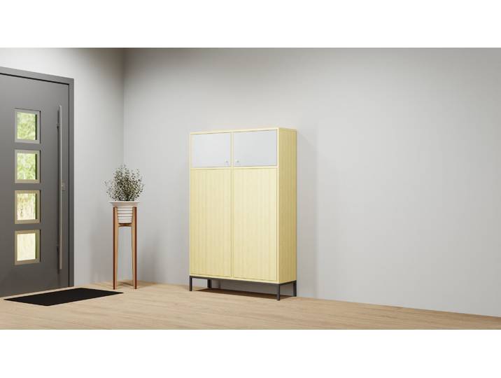 Highboard mit Glastüren aus Kiefer Kiefer Natur geölt