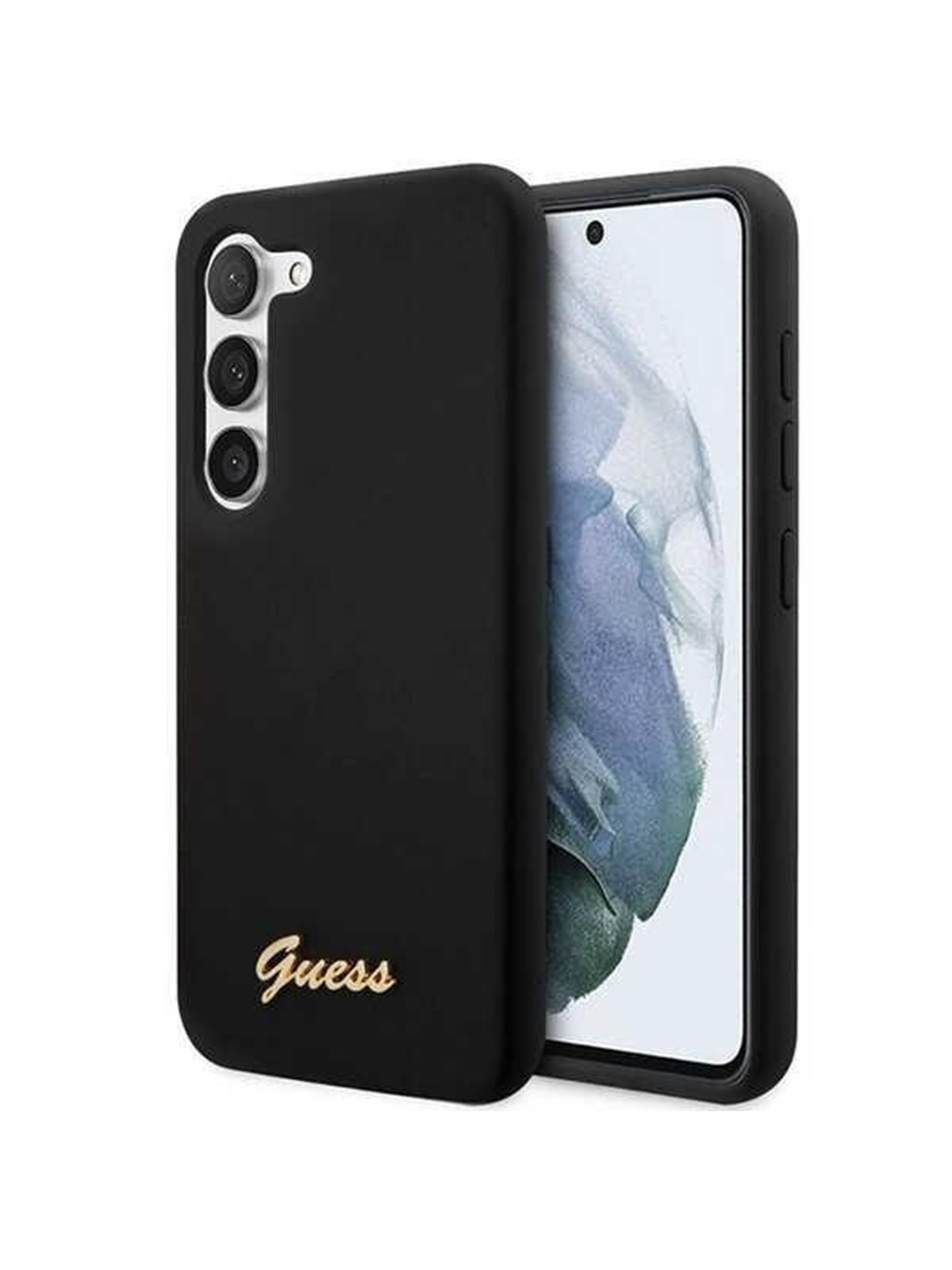 GUESS GUHCS23MSLSMK S23+ S916 black/black hardcase Silicone Vintage Gold Logo