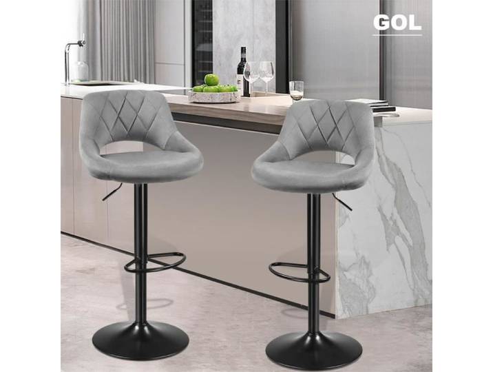 Chaises de Bar Tabourets Hauts Creux du croissant - GOL - Gris clair - Essentiel - Réglable en hauteur - Cuisine