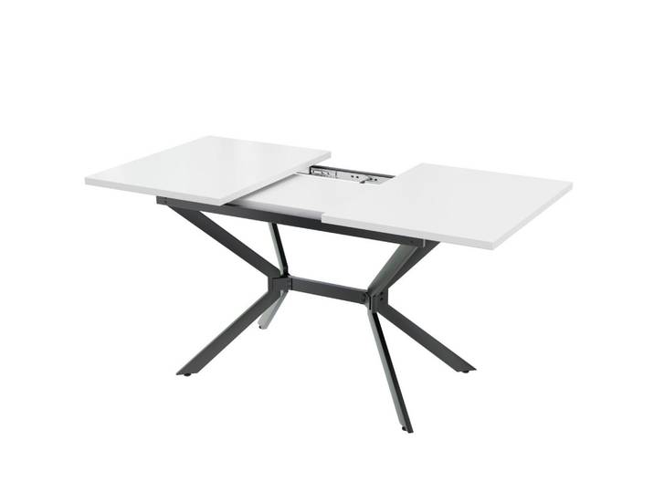 Redom Esstisch 120/160/80 cm ausziehbar mit MDF-Tischplatte und Metallbeinen, Weiß, Rechteckig, 80x75x160 cm, Esszimmer, Esstische