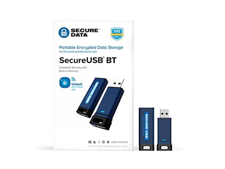 SecureData SecureUSB BT 256-bit hardware gecodeerde USB 3.0 Flash Drive FIPS Compliant - Ontgrendelen via Bluetooth via mobiele app (32 GB)
