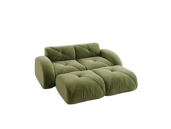 Wishdor 2-Sitzer Sofa Chenille Grün mit 2 Hocker, Rechteckig, 204x76x171 cm, Wohnzimmer, Sofas & Couches, Sofas, 2-Sitzer Sofas