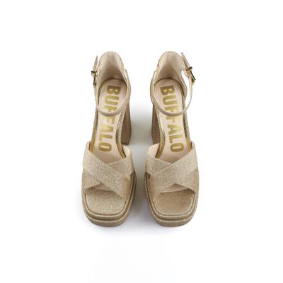 High-Heel-Pumps BUFFALO "Buffalo Cross -Vegan Glitter", Damen, Gr. 40, gold, Kunstfaser, unifarben, Schuhe