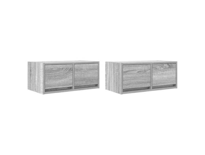 KUPTYERFG TV-Wandschrank 2er Set Grau Sonoma 60x31x25,5 cm Hängeboard Wandmontiertes Lowboard Set für Wohnzimmer und Schlafzimmer mit 2 Schubladen für Elektronik und Zeitschriften.