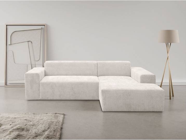 WERK2 Ecksofa Zeus-L 253 cm breit, bequemes Cord-Sofa in L-Form, urbanes Design, Organische curvy-trend Couch mit großer Komfort-Ottomane