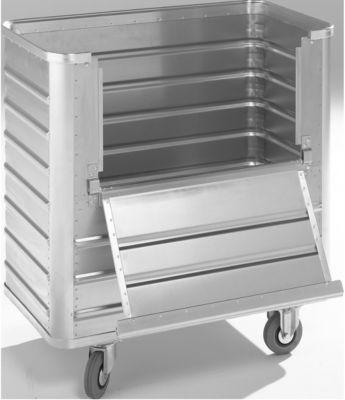 Transportwagen aus eloxiertem Aluminium, abklappbare Längswand, 355 Liter, ohne Deckel