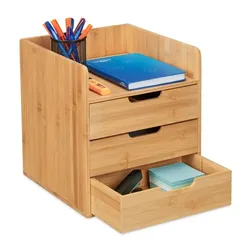 Relaxdays Schreibtisch Organizer mit 3 Schubladen Hellbraun