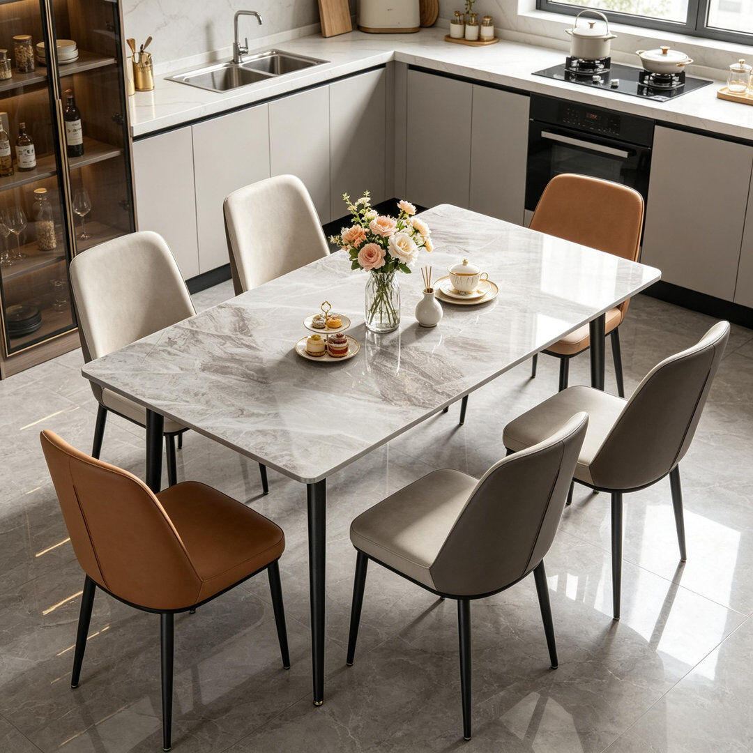 George Oliver Funke Rectangular Stone Top Dining Table with Steel Base Grey