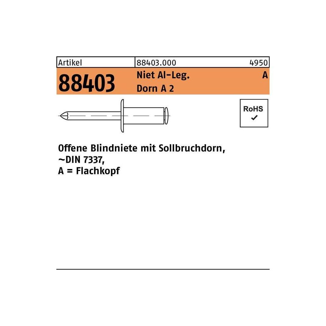 Blindniete R 88403 Flachkopf 3 x 4 Niet Aluminium/Dorn A 2 (884030000030004)