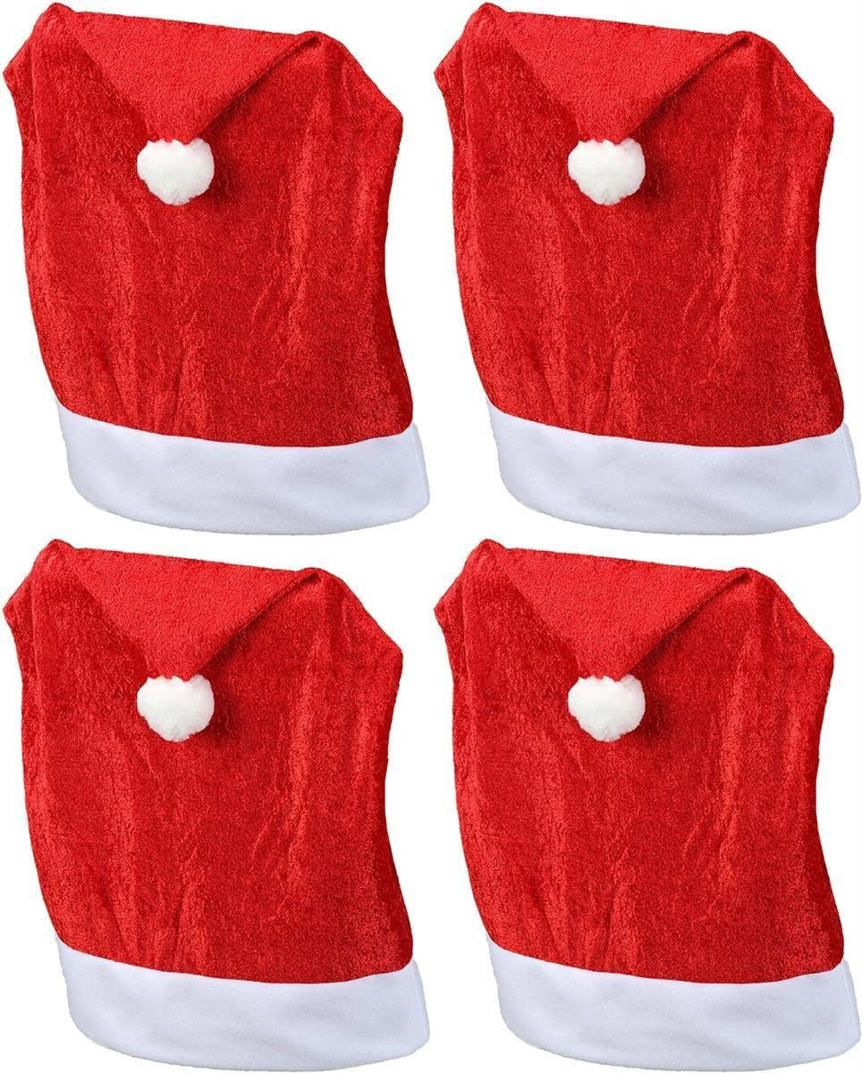 Novaliv Set van 4 Kerstmuts Stoelhoezen voor Eetkamerstoelen - Rood Fluweel