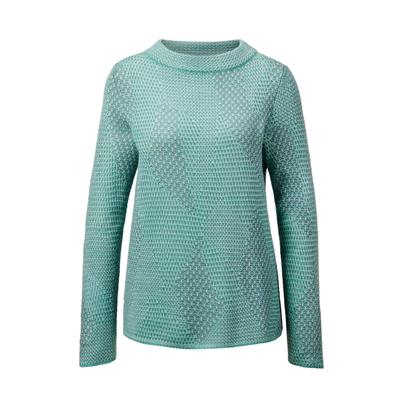 Rundhalspullover GOLDNER "Kurzgröße Strickpullover im Reiskorn-Effekt", Damen, Gr. 21, grün (mint, gemustert), Obermaterial: 100% Polyacryl PAN., U-Boot-Ausschnitt, Rippe, Pullover Rundhalspullover, Jacquardmuster