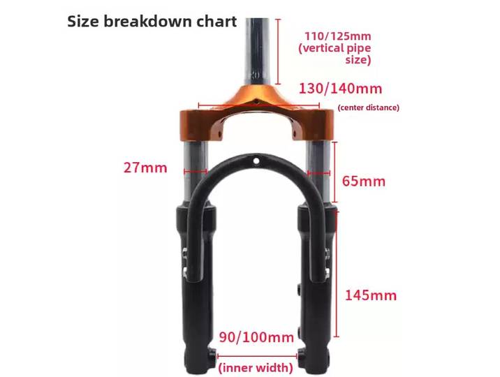 Pièces de rechange pour trottinette électrique pliable, fourche avant hydraulique amortissante de 14 pouces, ensemble complet d'accessoires pour cyclomoteur électrique