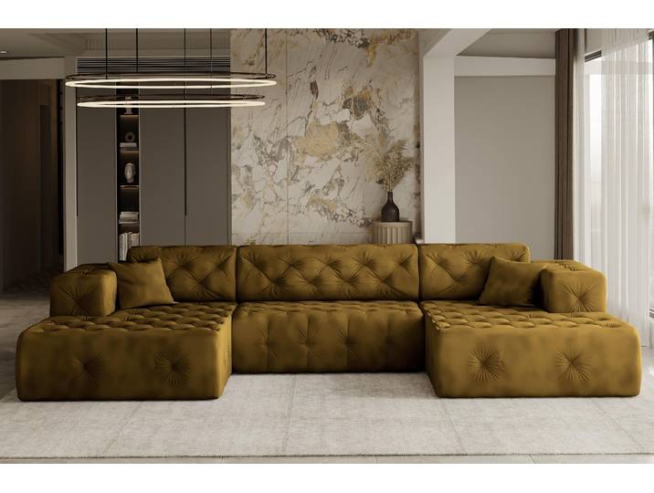 Kaiser Möbel Freistehendes Ecksofa LUX, stark gesteppte U-Form, weicher,Stoff Whisper Golden