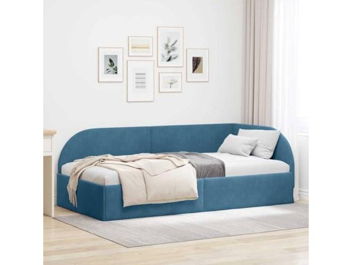 RJPLMFV Bettgestell, Winkel, Blau, 90 x 200 cm, Velours Schlafsofa, Kopf links oder rechts, langlebige Sperrplatte, Reinigung mit trockenem Tuch