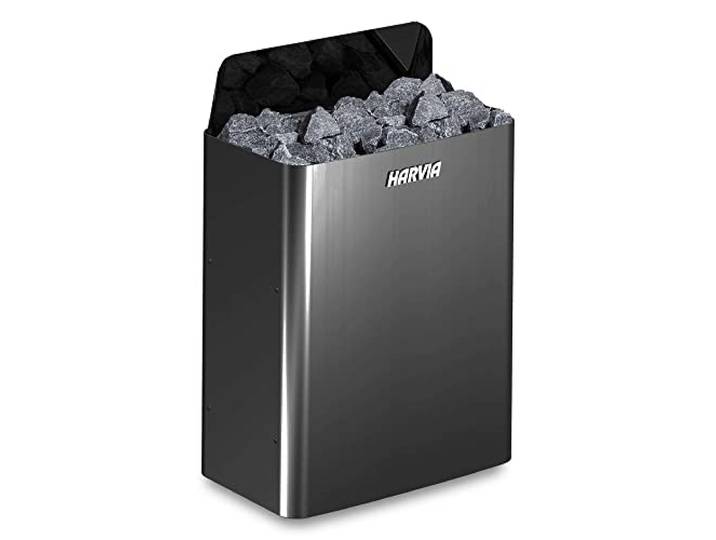 HOLL'S - Harvia Black Steel 4\,5 KW - Poêle Électrique pour Sauna Traditionnel en Bois - Acier Inoxydable avec Unité de Commande Séparée - Utilisation avec Pierres - Positionnement Mural - Noir