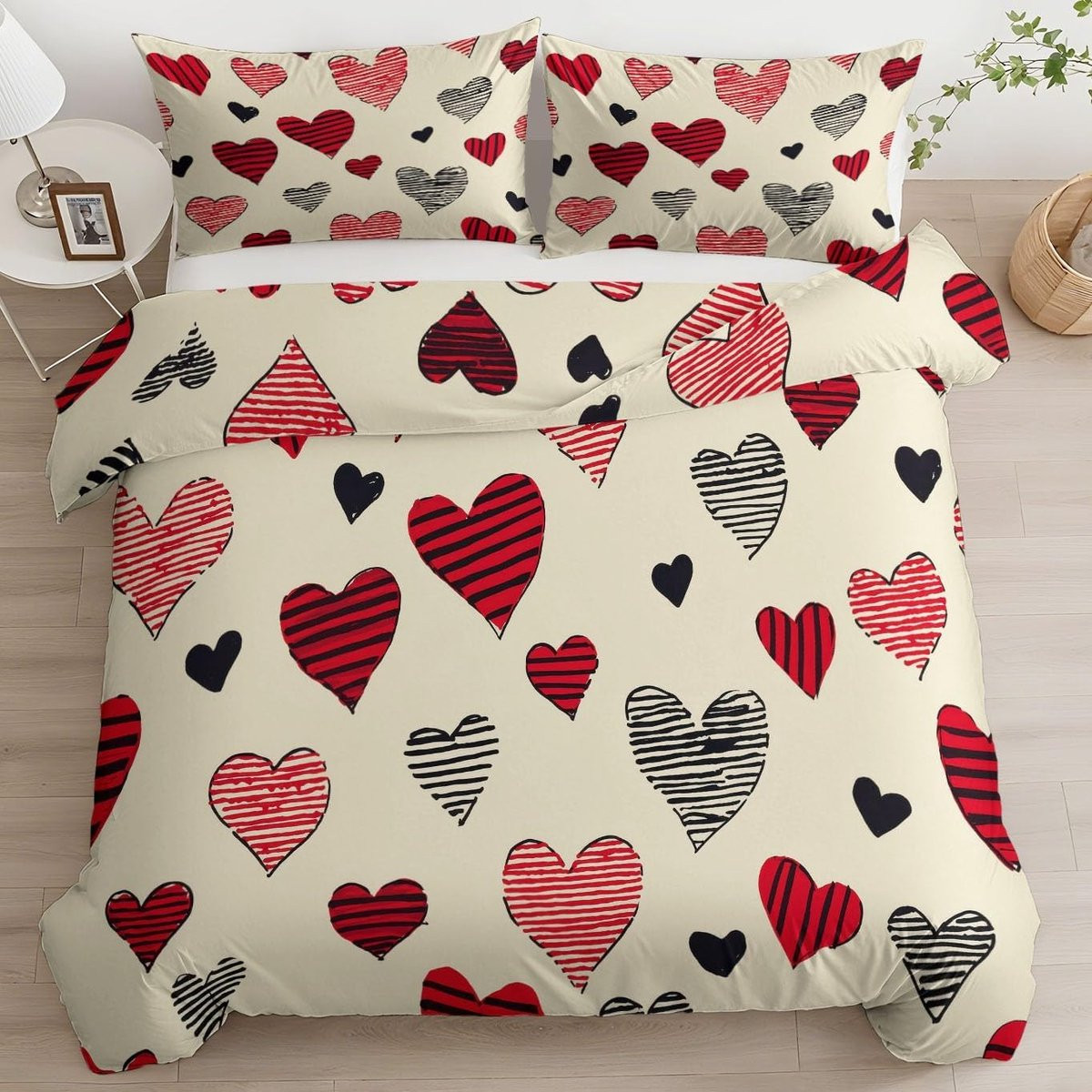 Omkeerbaar Dekbedovertrek Set Beige Rood - 90x190 cm