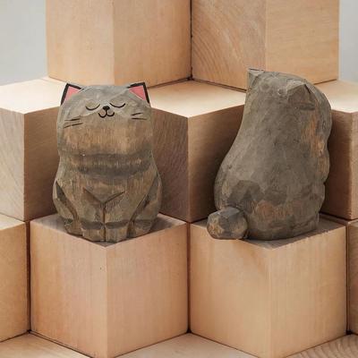 Inspire Select Handcrafted Wooden Cat Figurine Cute Kitten Desk Decor & Animal Car Ornament 7