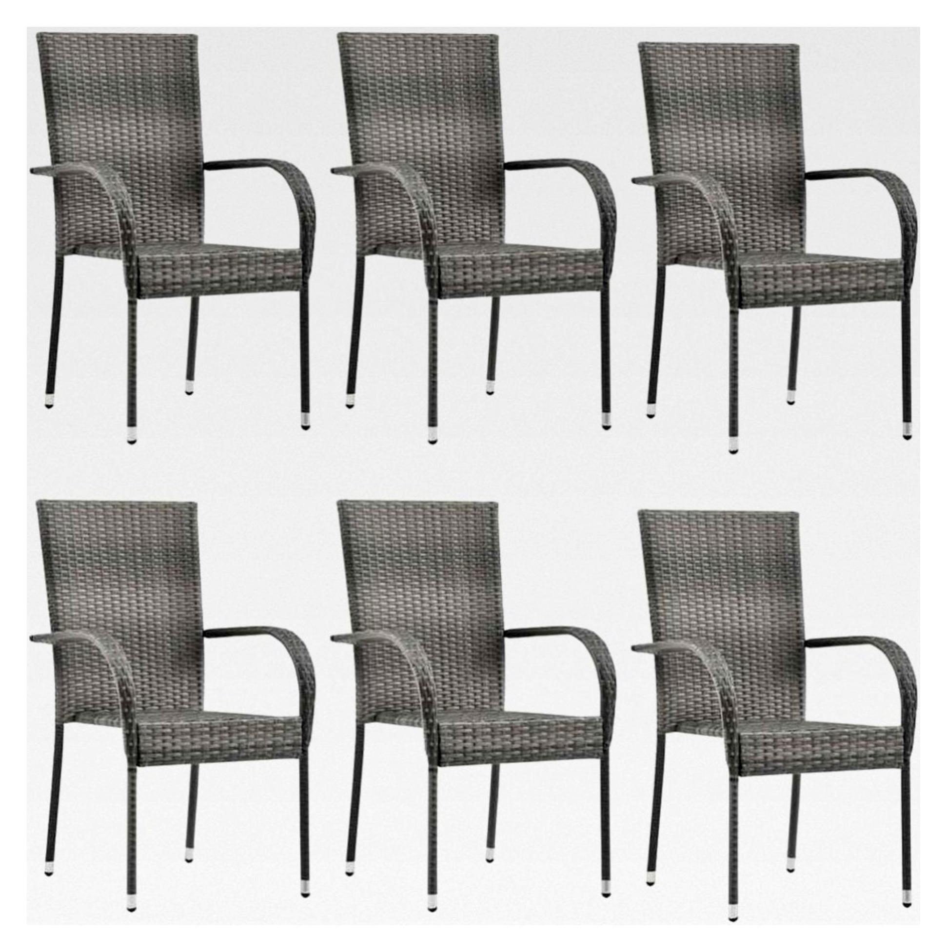 6er Set stapelbare Gartenstühle aus Polyrattan