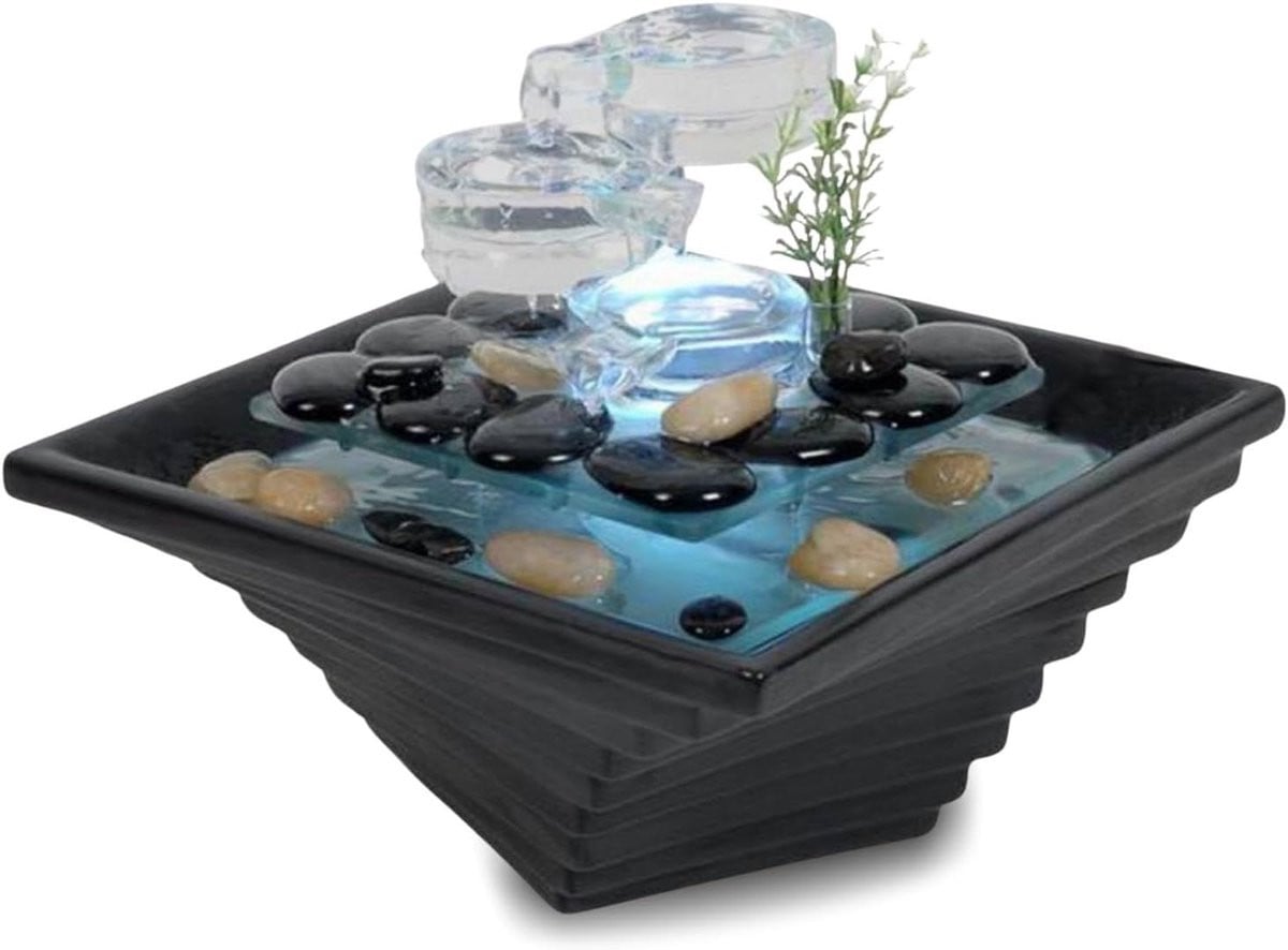 Binnenfontein Decoratie fontein met stille LED-pomp - Zwart - 20 x 23 x 23 cm