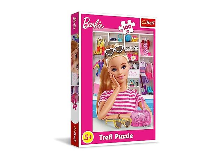 Trefl - Barbie, leren Barbie - puzzel 100 stukjes - roze puzzel met 's werelds populairste pop, creatief plezier, plezier voor kinderen vanaf 5 jaar