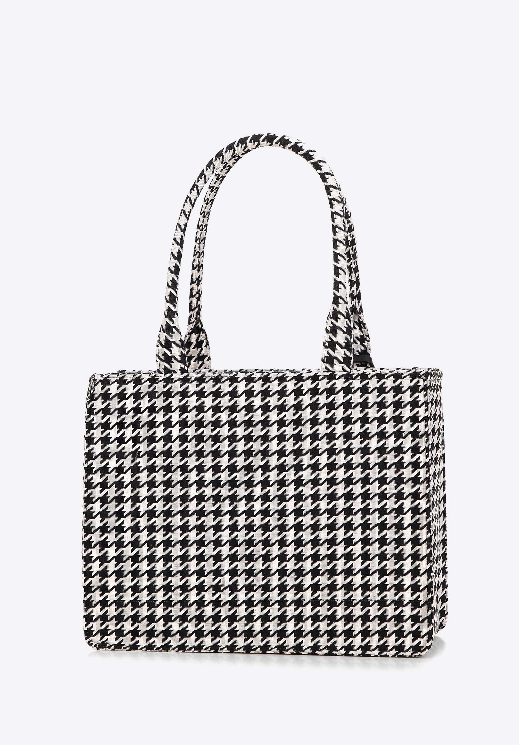 Wittchen Damen-Shopper-Tasche mit Jacquard-Quasten, schwarz-weiß, aus Baumwolle