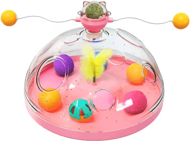 Inspire Curations Interactive Cat Puzzle Toy With Spinning Track Balls & Feather Teaser pink