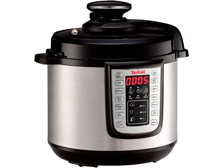 Tefal Multikocher Fast & Delicious inkl. Reislöffel, Untersetzer, Messbecher & Rezepten, 1200 W, 6 l Schüssel, Schnellkochtopf/ Heißluftfritteuse, 25 automatische Programme, CY505E