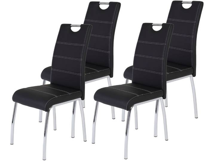 Stuhl HELA Susi , schwarz (schwarz, silberfarben), B:44cm H:98cm T:61cm, 97% Polyurethan 3% Baumwolle, Stühle, Stuhl, 2 oder 4 Stück, mit Griff