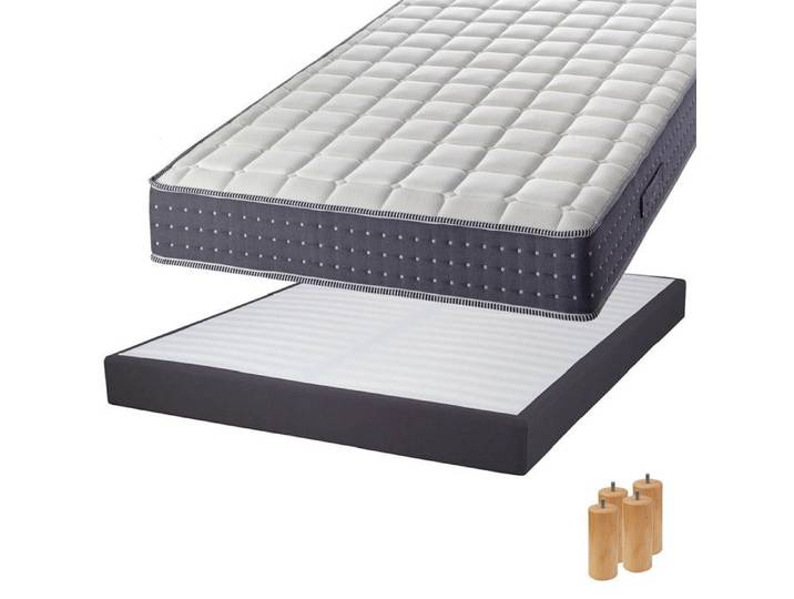 Silhouette - Pack Matelas 160x200 + Sommier Tapissier Démontable 2x20 Lattes Anthracites + Pieds Bois 15cm