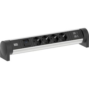 Bachmann Tischsteckdose Cycle Desk, mit 0,2 m GST18 Kabel, mit Schalter, schwarz / silber, 4-fach, USB-A & USB-C