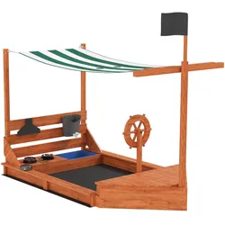 SANDKASTEN Sandkiste groß mit Abdeckung im Schiff Design Matschekiste aus Holz