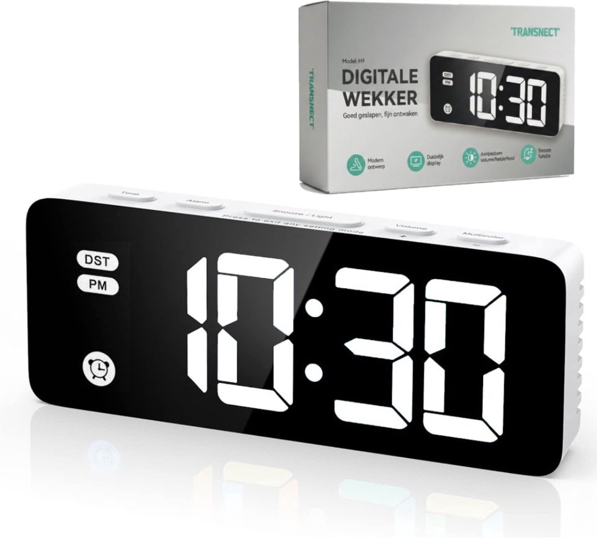 Transnect Digitale Wekker met Dimbaar LED Display voor Slaapkamer en Woonkamer